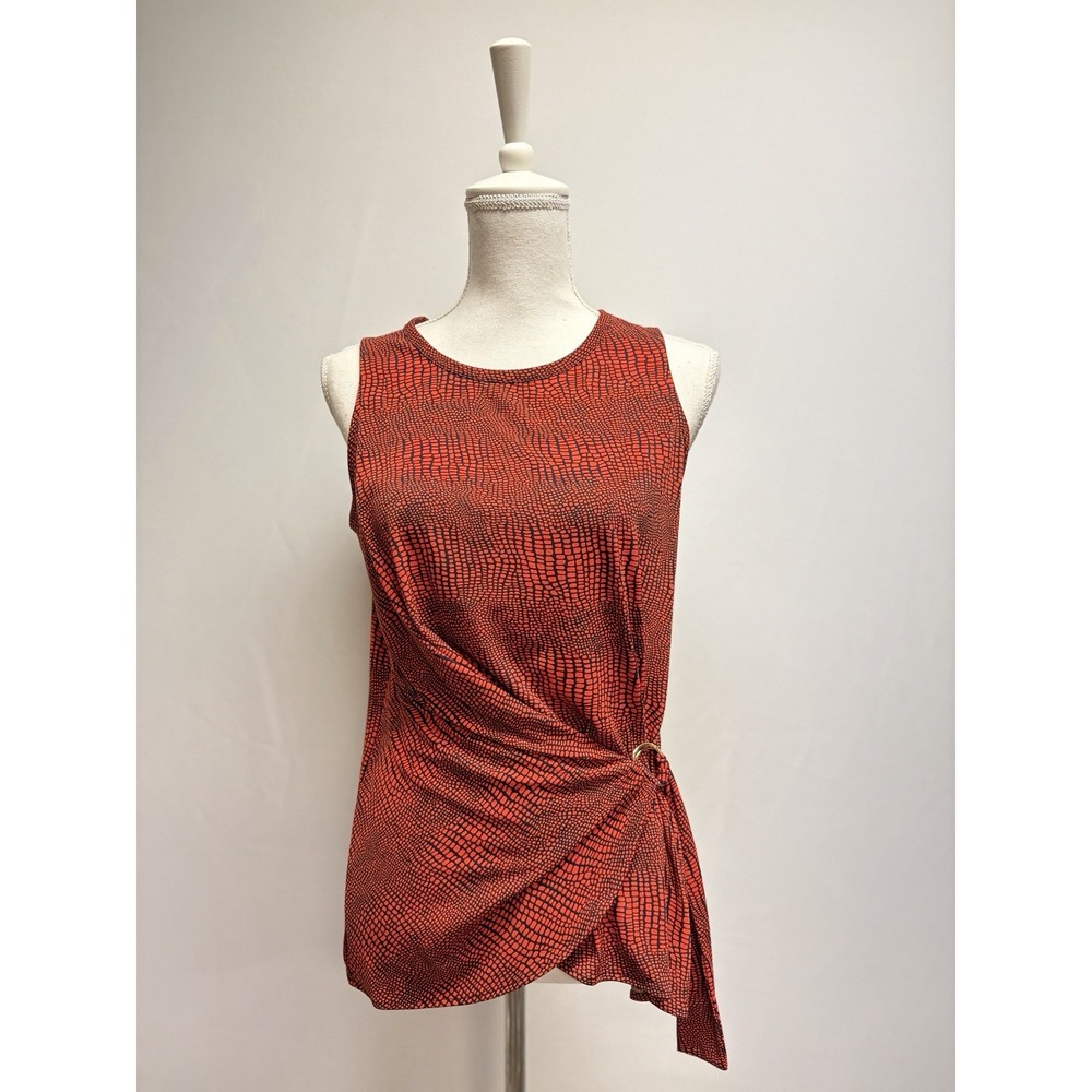 Michael Kors Med Blouse Red Black Snakeskin Print Side Tie Ring Tunic Top Woman